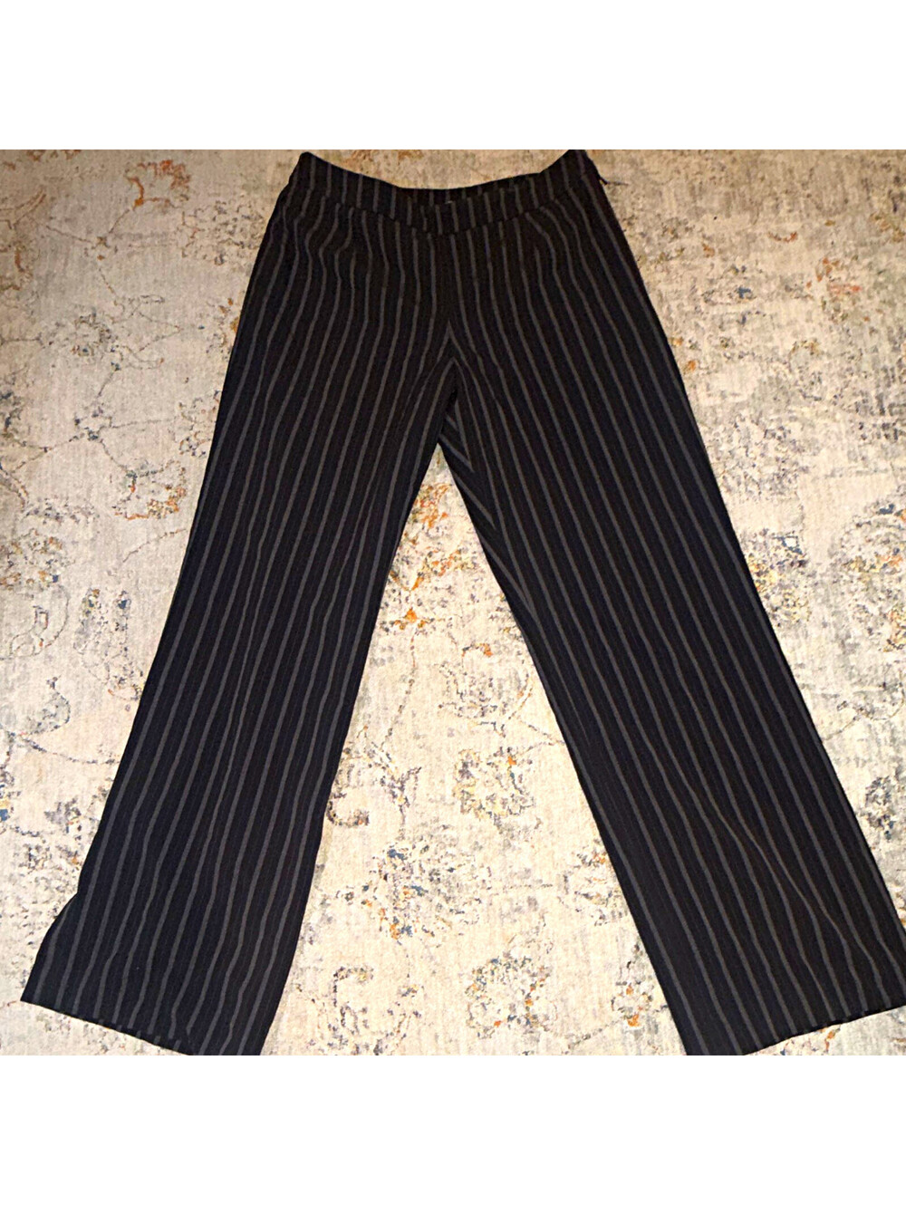 Sharon Young women’s black/gray striped dress pants straight flat front 10 A171